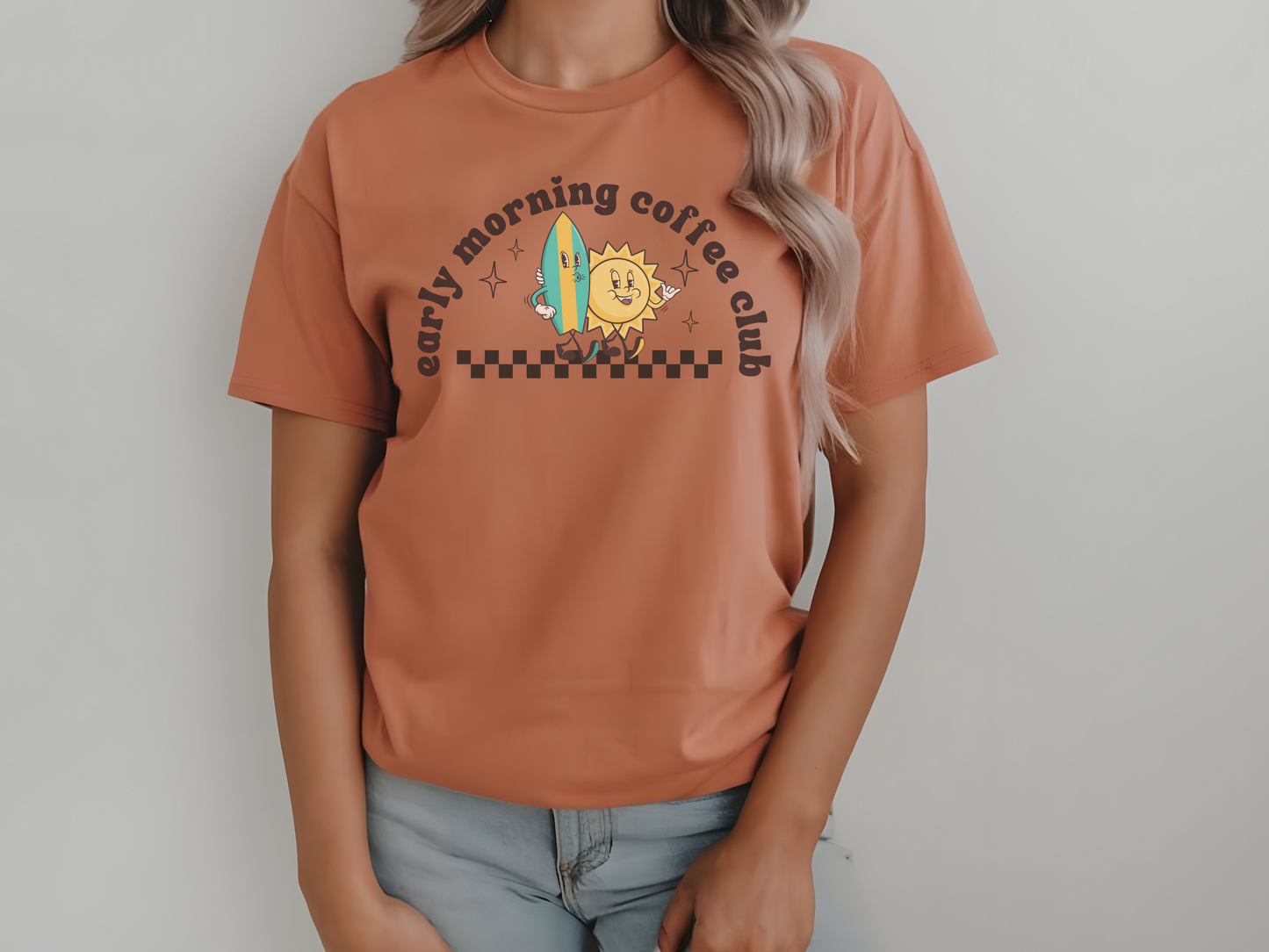 Surf Friends Vintage Coffee-Themed Unisex T-Shirt, Perfect for Coffee Addicts, Gift for Friends, Trendy Graphic Tee, Casual Everyday Wear