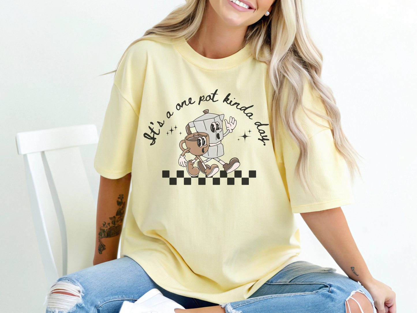 One Pot Kinda Day, Vintage Coffee-Themed Unisex T-Shirt, Perfect for Coffee Addicts, Gift for Friends, Trendy Graphic Tee, Casual Everyday Wear