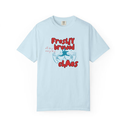 Freshly Brewed Chaos, Funny Teacher Shirt, Unisex T-Shirt, Gift for Educators, Back to School Gear, Coffee Lovers Apparel