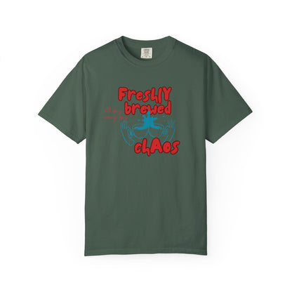 Freshly Brewed Chaos, Funny Teacher Shirt, Unisex T-Shirt, Gift for Educators, Back to School Gear, Coffee Lovers Apparel
