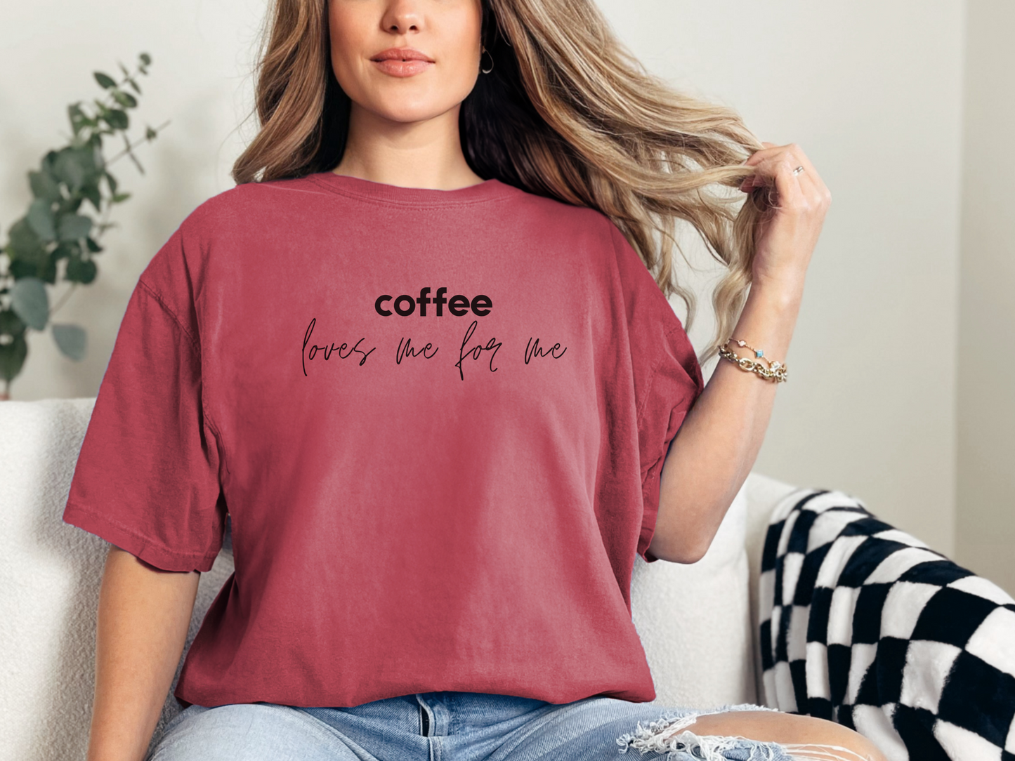 Coffee Loves Me for Me :: Funny Caffeine Addict Tee :: Caffeine Lover Gift :: Tired Mom Graphic T-shirt :: Real Life Women's Comfort Tee