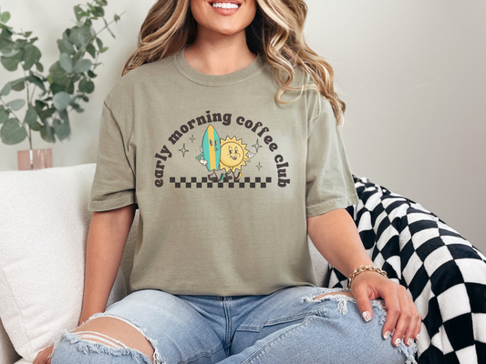 Surf Friends Vintage Coffee-Themed Unisex T-Shirt, Perfect for Coffee Addicts, Gift for Friends, Trendy Graphic Tee, Casual Everyday Wear