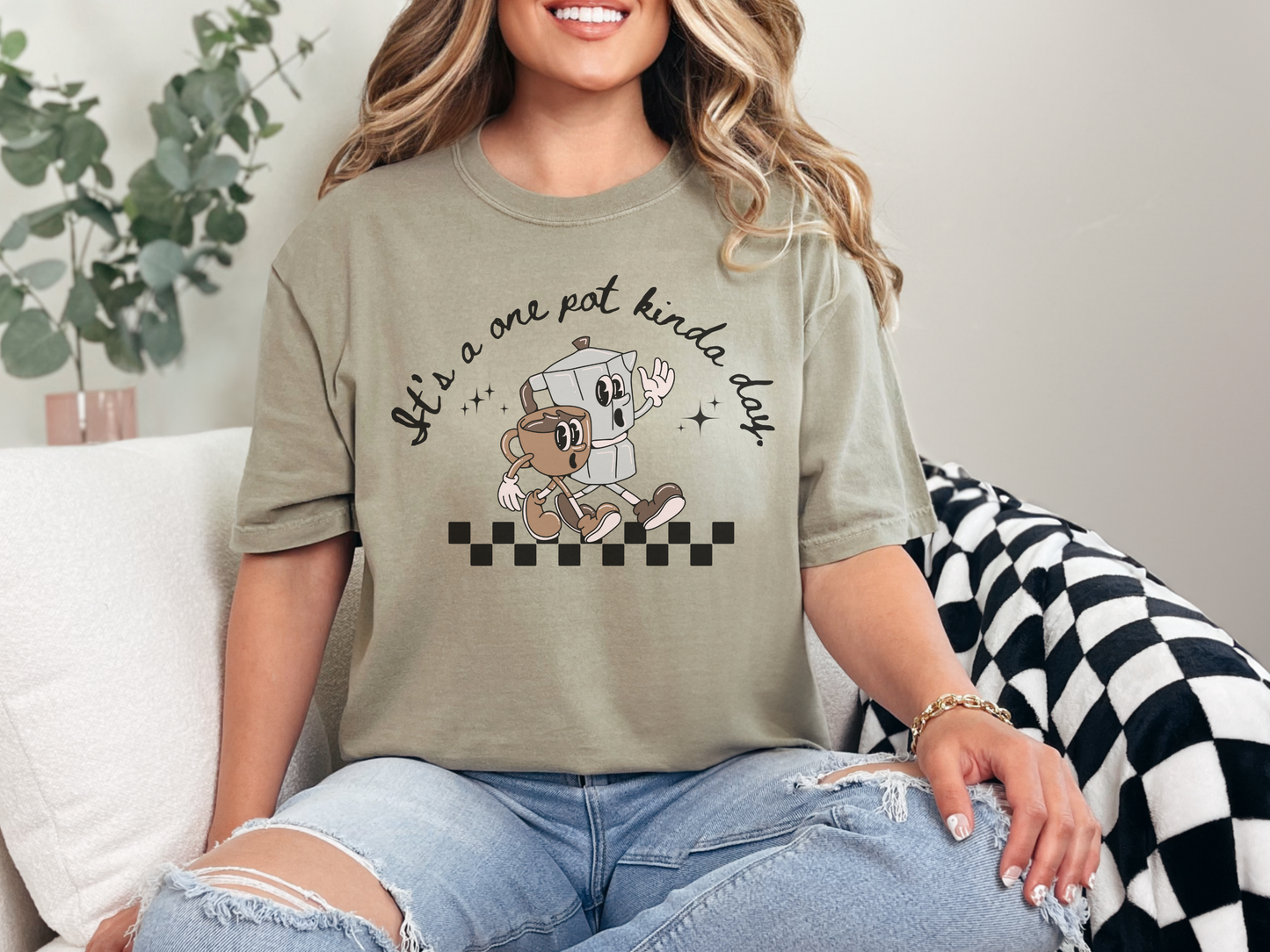 One Pot Kinda Day, Vintage Coffee-Themed Unisex T-Shirt, Perfect for Coffee Addicts, Gift for Friends, Trendy Graphic Tee, Casual Everyday Wear