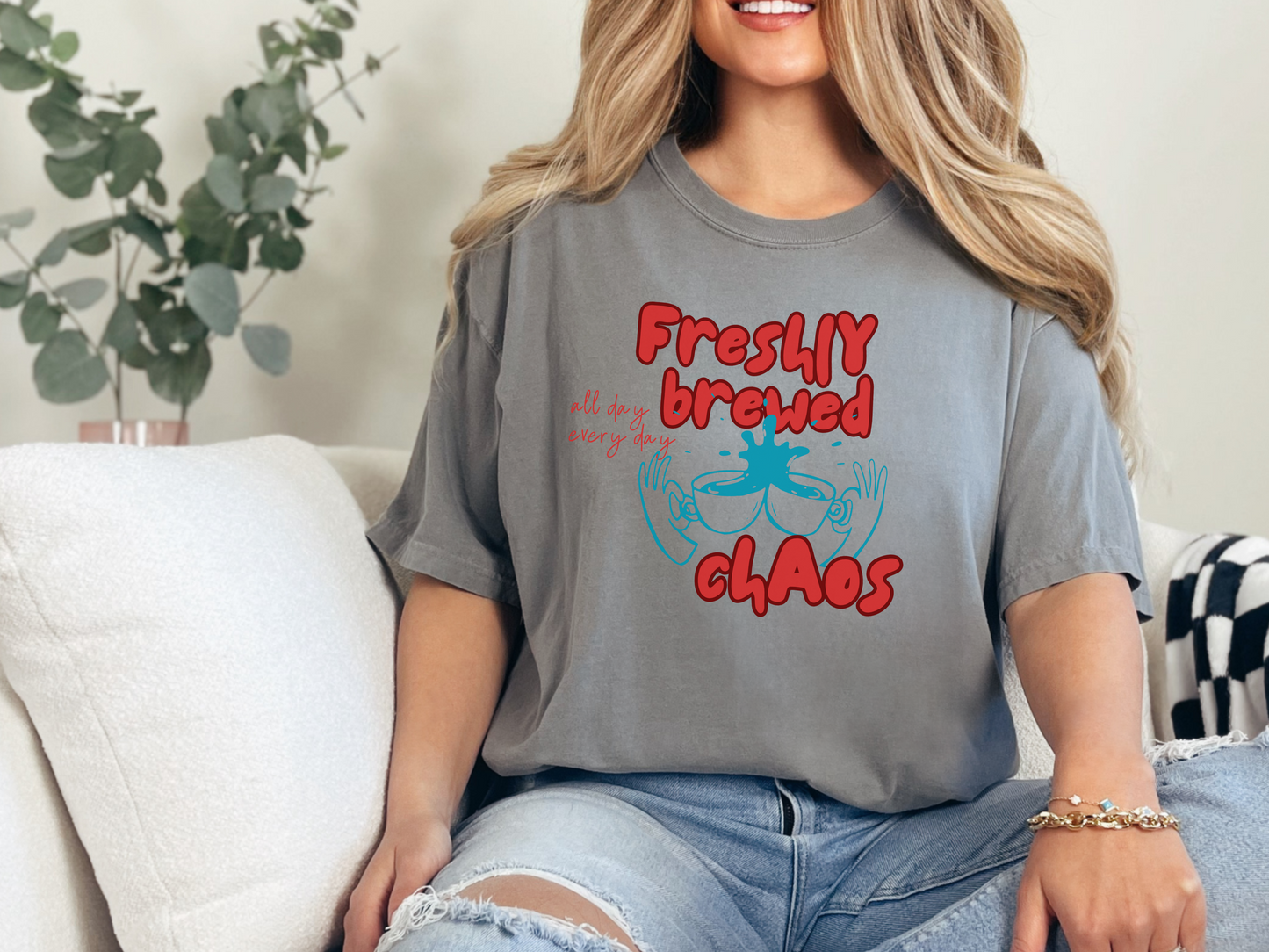 Freshly Brewed Chaos, Funny Teacher Shirt, Unisex T-Shirt, Gift for Educators, Back to School Gear, Coffee Lovers Apparel