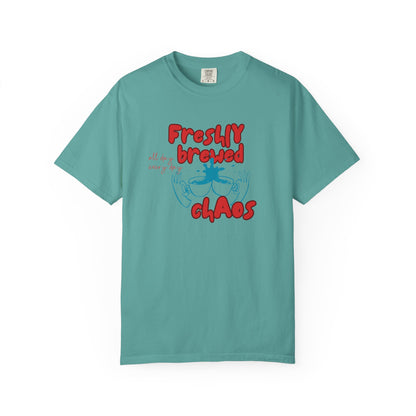 Freshly Brewed Chaos, Funny Teacher Shirt, Unisex T-Shirt, Gift for Educators, Back to School Gear, Coffee Lovers Apparel
