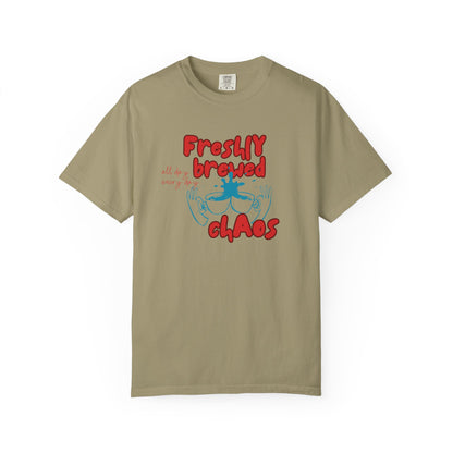 Freshly Brewed Chaos, Funny Teacher Shirt, Unisex T-Shirt, Gift for Educators, Back to School Gear, Coffee Lovers Apparel